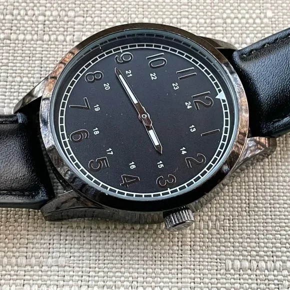 FMD Men Wristwatch Black Leather Band Analog Quartz Watch - Picture 2 of 11